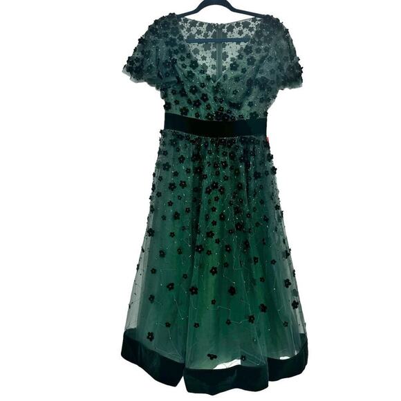 Mac Duggal Embellished Velvet Hem Midi Dress Emerald Size 6 NWT - Picture 5 of 12